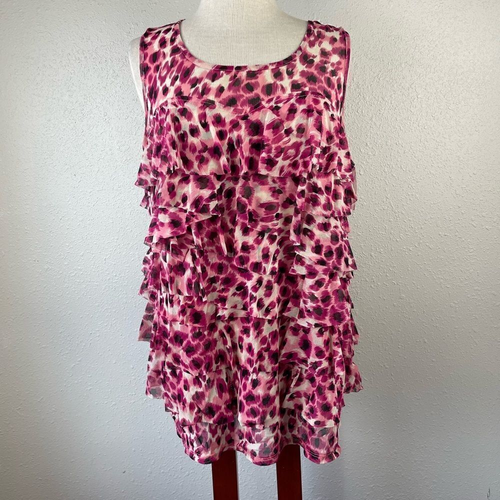 INC International Concepts Sleeveless Ruffled Blouse Top Size 1X EUC